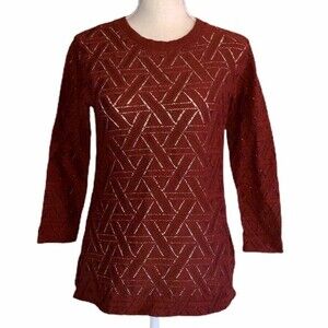 Banana Republic Women's Eyelet #/4 Sleeve blouse/top size XSP Maroon/Burgundy